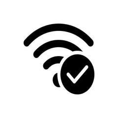 Wifi symbol with three curved lines and a check mark inside a circle indicating a successful connection