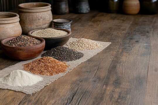 India map shaped with spices, grains, seeds, and Taj Mahal inside - Powered by Adobe
