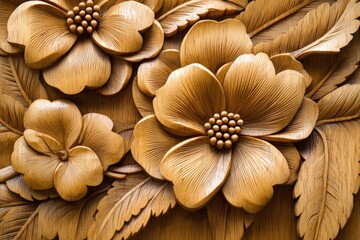 Traditional Japanese wood carvings with floral and leaf patterns