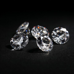 Group of Five Diamonds on Black Non-Reflective Background, Close-Up