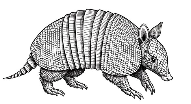 Armored Armadillo Illustration in Detailed Engraving Style.