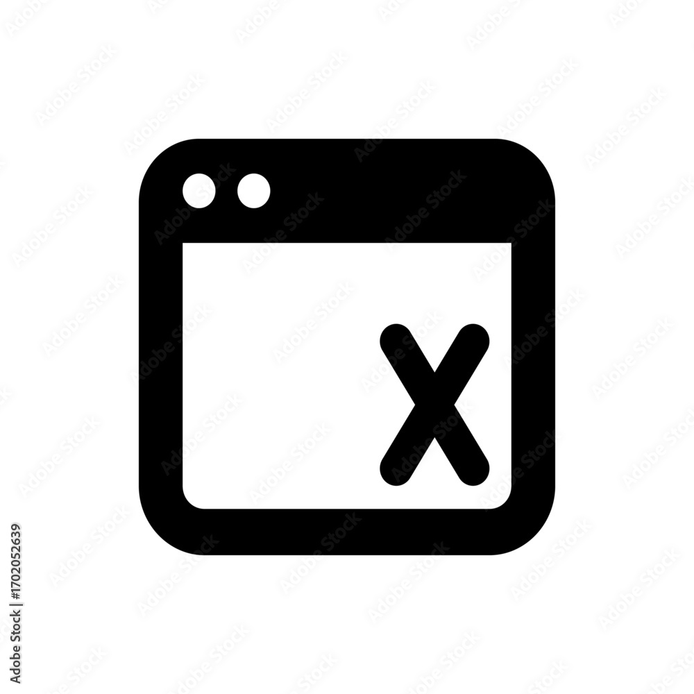 Poster black window icon with two circles and a bold x shape indicating a close or delete function visible 