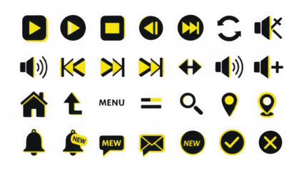 Yellow Black Ui Icons Media Navigation More
