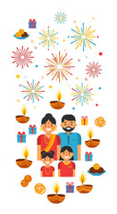 Fototapeta premium Happy Diwali Family Celebration Festive Lights and Gifts