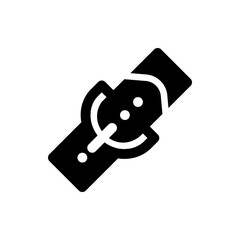 Black watch with white details including the buckle and two dots on the watch face and one on the band