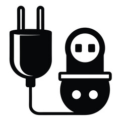 Black Electrical Plug Connected to Socket Silhouette Icon, Energy and Connection Symbolism