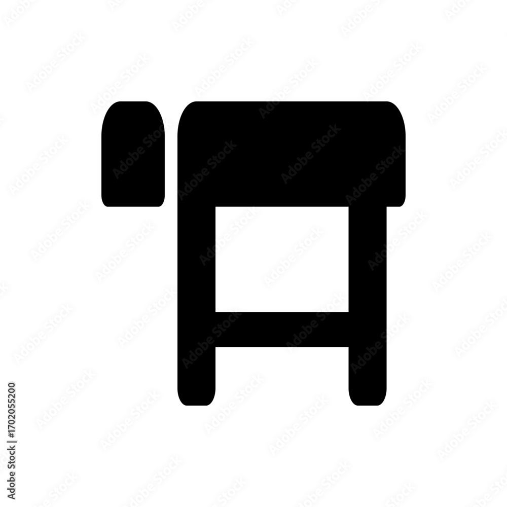 Poster illustration of a simple black table with rounded edges and a separate rounded element on the left s