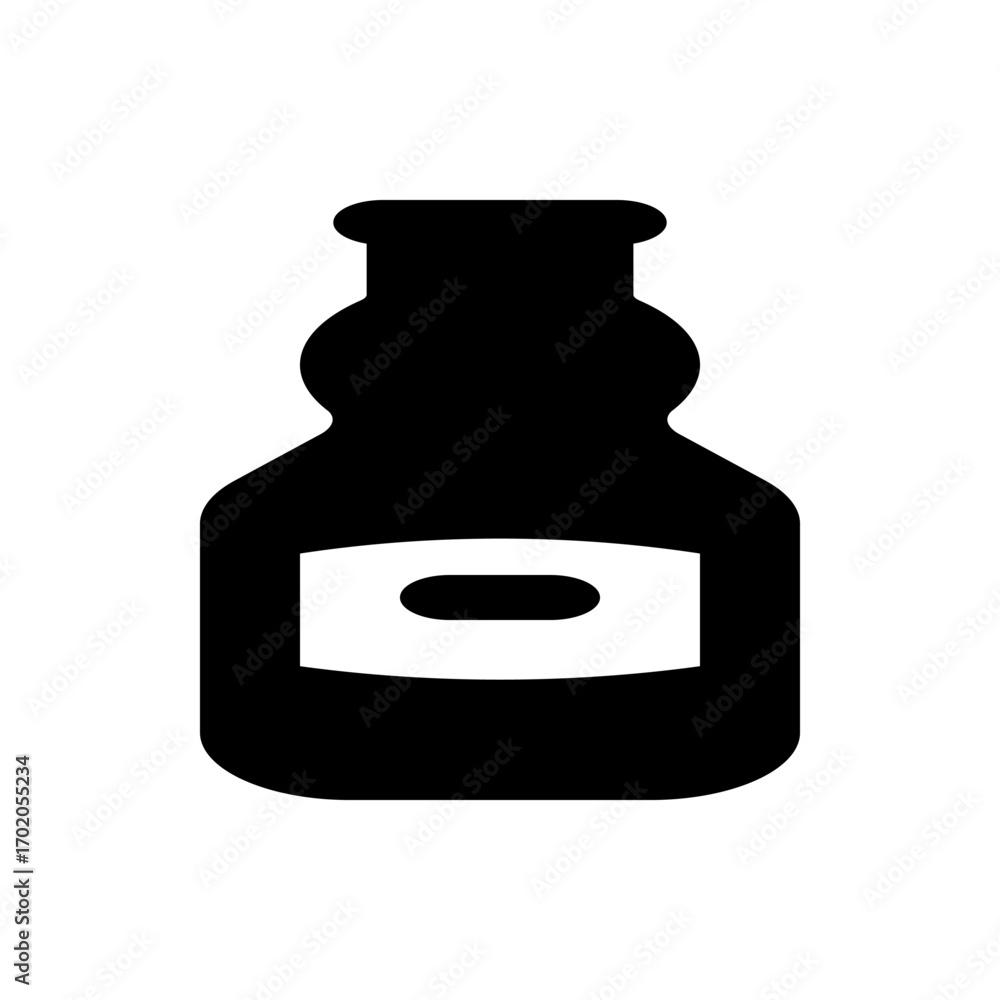 Poster illustration of a simple black table with rounded edges and a separate rounded element on the left s