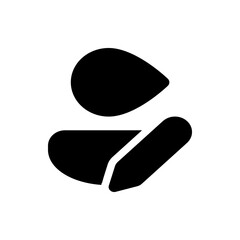 Abstract black shapes featuring an oval like form above two other geometric shapes on a white background