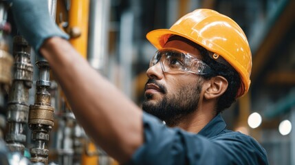Industrial Worker Inspecting Machinery