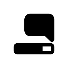 Illustration of a black speech bubble above a black rounded rectangle with a white rectangle inside it