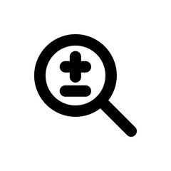 Magnifying glass icon with plus symbol and the text two x indicating zoom in functionality design element
