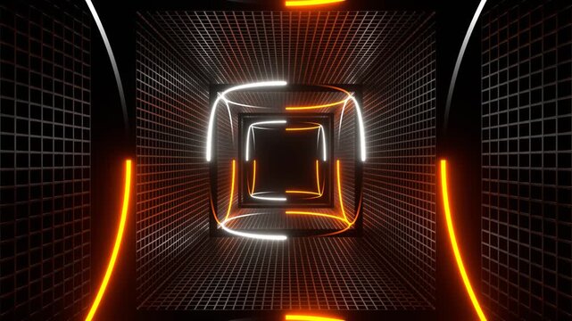 Orange and White Neon Circle Lights in Square Frames Background VJ Loop in 4K