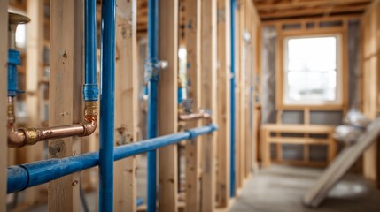Stud frame wall with plumbing in view, renovation setting
