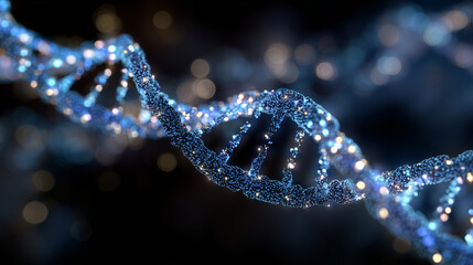 Softly glowing intertwined DNA double helices, abstract background fading into darkness, visual metaphor for ancestral heritage and genetic identity