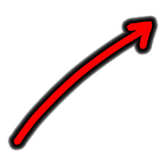 Hand drawn curved doodle red arrow isolated on transparent background.