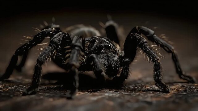 Macro shot of a large, hairy tarantula spider with intricate details, evoking a sense of primal nature and fascination.