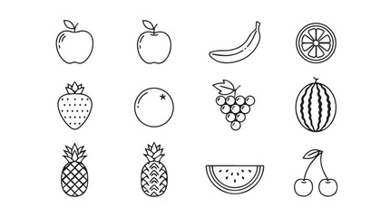 Collection of hand drawn fruit icons in a simple silhouette style