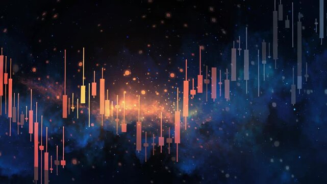Stock Market Data Visualization: A captivating representation of stock market trends, rendered with intricate lines, vibrant colors, and a sense of depth.