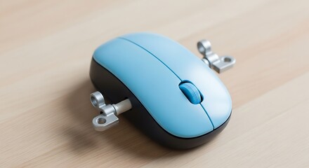 Blue Wireless Computer Mouse with Added Mechanical Arms.