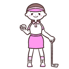 ゴルフ女性正面の全身イラスト