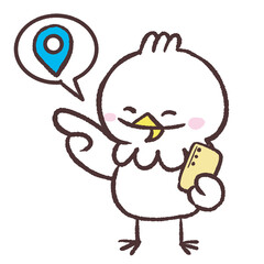 スマホでナビをする白い鳥のイラスト