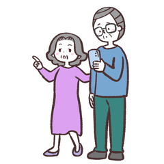 スマホで調べながら移動するシニア夫婦