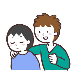 男性の肩に手を置く男性のイラスト
