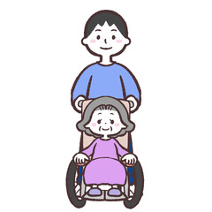車イスを押す男性のイラスト