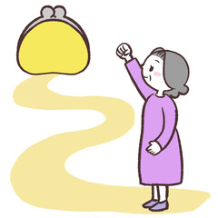 シニア女性のお金への道のりイラスト