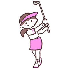 ゴルフショット姿の女性のイラスト