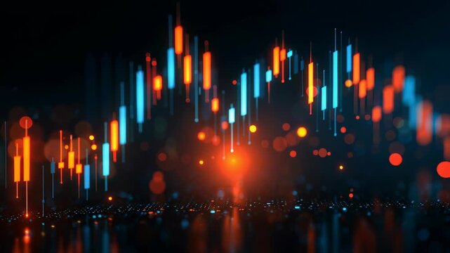 Financial Data: A digital representation of a dynamic financial landscape with vibrant lines and particles, symbolizing market trends, investments, and the exciting world of finance.