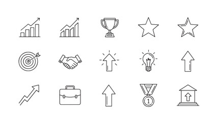 Success, Growth, Achievement Icons Line Art Graphics