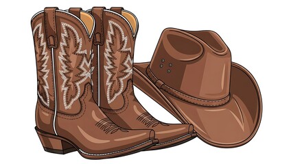 Brown Leather Cowboy Boots and Hat.