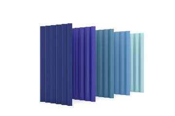 Obraz premium Front view multi colored metal roofing sheets, industrial products, 3D rendering.