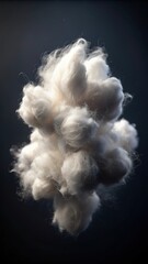 Soft white cotton fiber scattered on a dark background