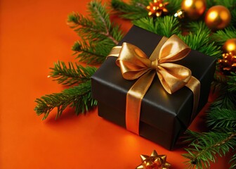 Black velvet presents wrapped in golden ribbon