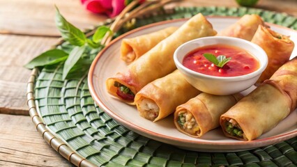 Crispy spring roll with sweet and tangy sauce