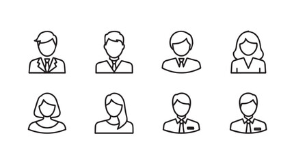 Collection of diverse male and female professional user profile icons silhouette