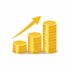 Financial growth concept with stacks of coins and a rising arrow