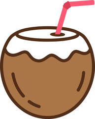 Cute Handdrawn Coconut Drink with Straw Summer Refreshment Illustration