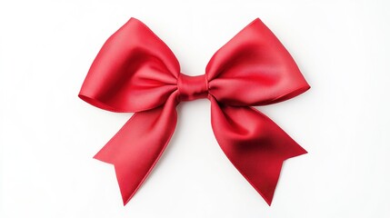 Fototapeta premium A single red satin ribbon tied in a bow, isolated on pure white, representing elegance and simplicity.