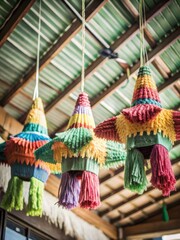Fototapeta premium Colorful pi?atas hanging from a vibrant ceiling