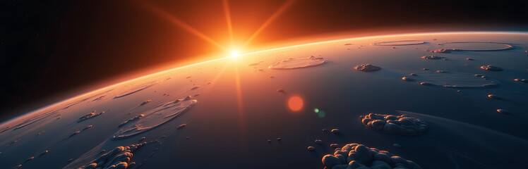 breathtaking perspective captures curvature planet bathed warm golden light delicate wisps