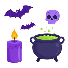 A purple candle with a flame.