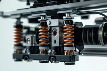Naklejka premium Close up of an electronic device featuring copper springs, screws, and other components, showcasing precision engineering and smooth operation