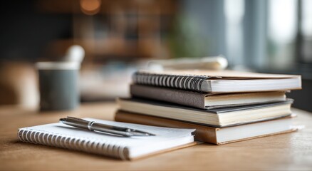 Study Session Still Life: Notebooks, Pen, and Desk
