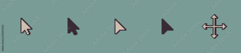 Aufkleber retro pixel arrow cursor icons set with mouse pointers and move tool for ui ux design and digital in