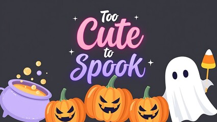 Cute Halloween Ghost and Jack-o'-Lanterns with Too Cute to Spook Lettering