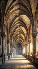 Fototapeta premium Ancient cloisters with vaulted arches and intricate stone carvings
